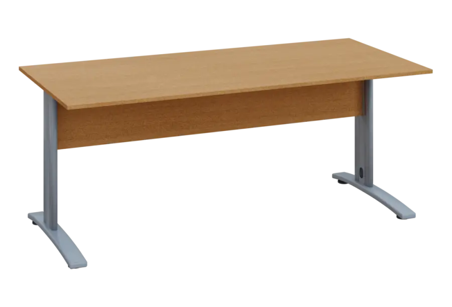 EPK 28 - 18 stůl kancelářský, kovová podnož stříbrná, deska 25 mm, široký 1800 mm, buk Royal